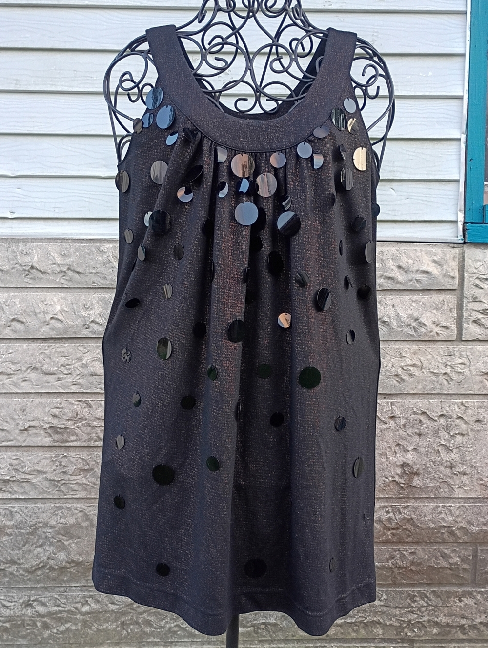 2/$10 Vintage LaRok Black Sequin Dot Tank Dress  Size Small